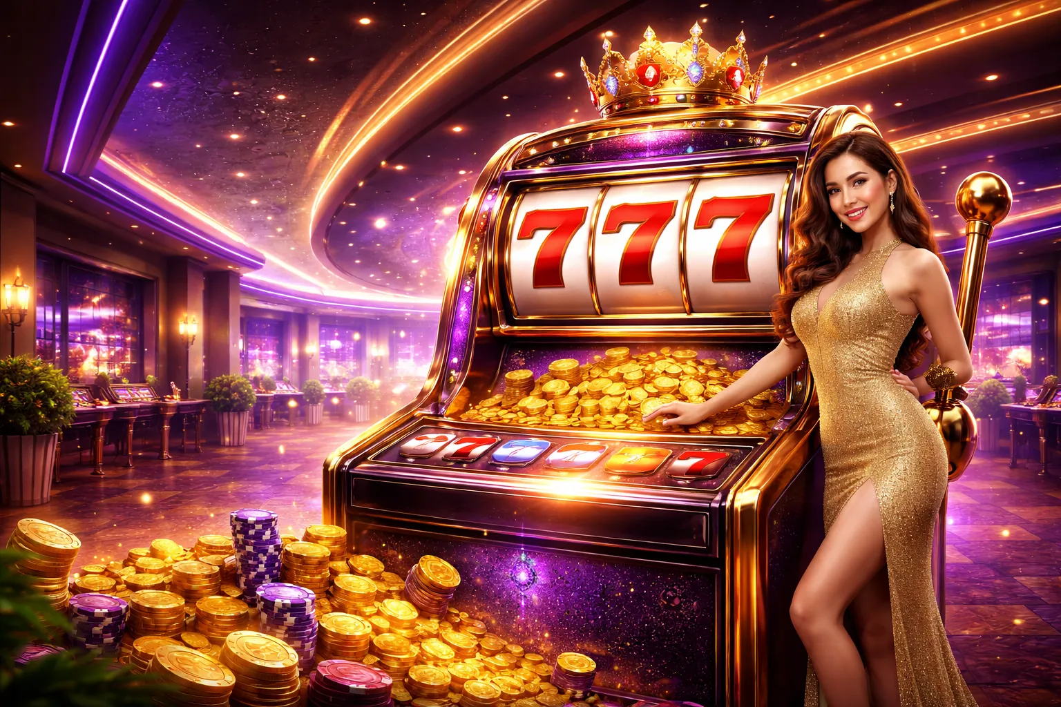 Trò chơi Slot 69vin nhà cái với ánh sáng rực rỡ và biểu tượng jackpot